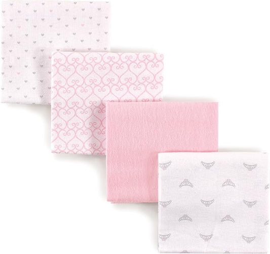 Luvable Friends Unisex Baby Cotton Flannel Receiving Blankets, Tiara 4-Pack, One Size