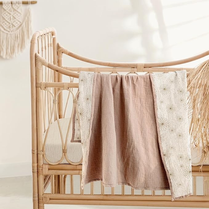 Lulu moon Muslin Quilt Blanket, Crib Blanket for Baby and Toddler,47x47 Inches(Sand Daisy)