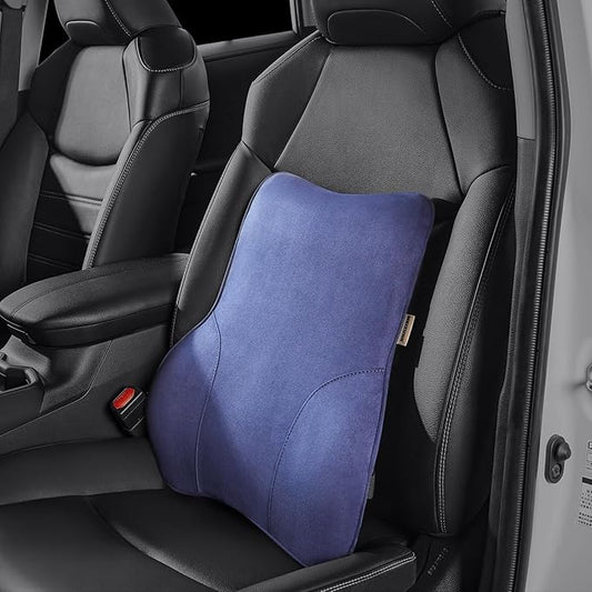 Soft Lumbar Support Pillow for Car Seat and Office Chair Back Support Pillow for Toyota RAV4 Seat and Truck Driver's seat, Back Cushion for Pain Relief Improve Posture (Suede Cover-Blue)