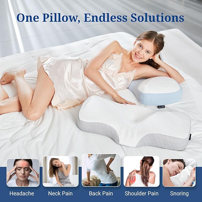 Without Pain Cervical Neck Pillow for Sleeping, Ergonomic Contour Side Sleeper Pillows for Adults, Cooling Orthopedic Pillow for Neck Relief Support, Memory Foam Pillows Back Stomach Sleepers [Green]