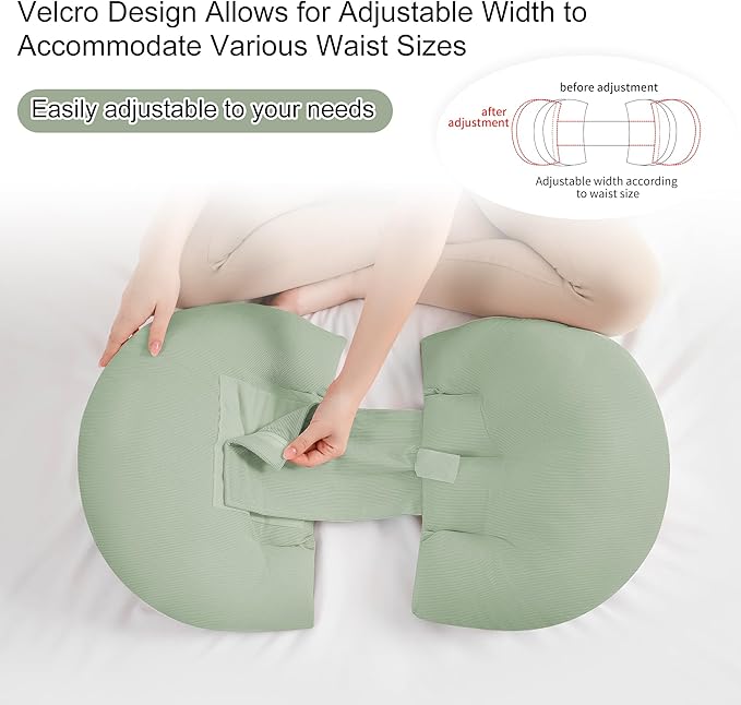 Pregnancy Pillow for Pregnant Women, Soft Pregnancy Body Pillow, Maternity Pillow Used to Support and Relieve Pain or discomfort in The Waist, Abdomen and Buttocks, Adjustable (Green)