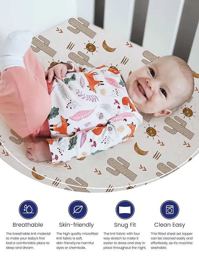 TotAha Cactus Pack N Play Sheets, Premium Stretch Fitted Portable Mini Cribs Playards Sheets, Ultra Soft Breathable Jersey Knit Mini Crib Sheet, 2 Pack