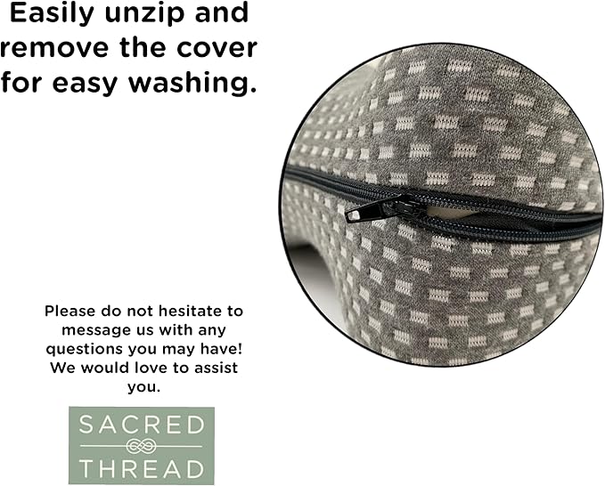 Sacred Thread Memory Foam Knee Pillow for Side Sleepers, for Knee, Hip, and Back Pain, Cooling Rayon Made from Bamboo Cover, Pillow for Between Legs (Grey Heart)