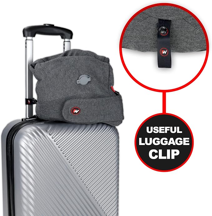 Roamwild Travel Pillow with Unique Self Inflating Built in Side Supports | Washable | (Red & Gray)