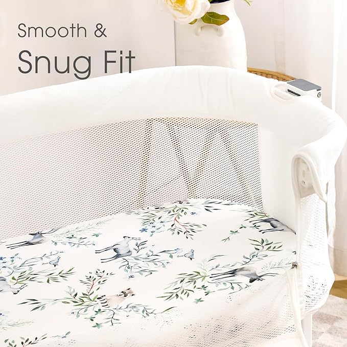 Stretchy Bassinet Mattress Sheets, Ultra Soft Bassinet Sheet 2 Pack, Universal Fitted for Oval Hourglass Rectangular Bassinet Mattress Pad Safe and Snug, Stylish Print Baby Sheets