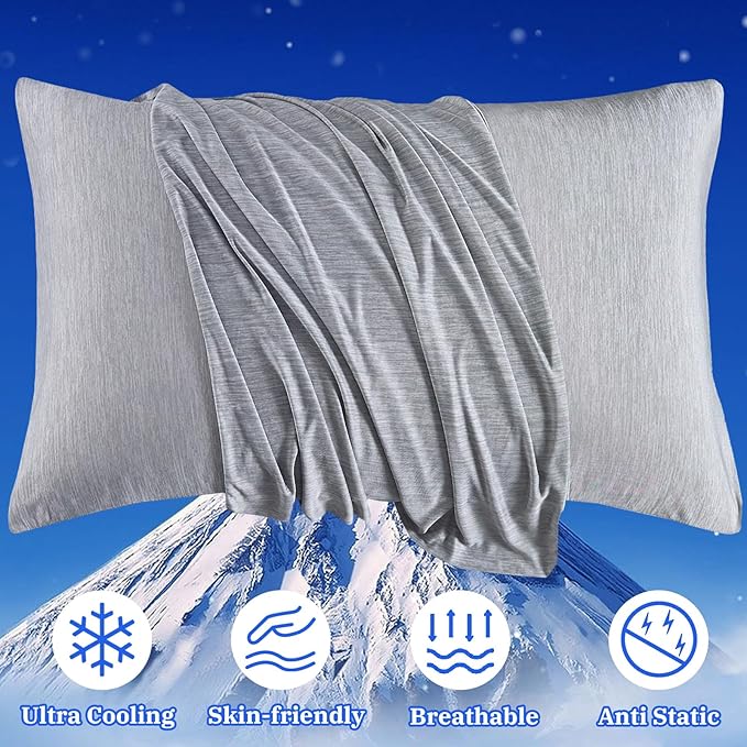 Cooling Pillow Cases for Hot Sleepers - Double Side Arc-Chill Q-Max>0.5 Cooling Fiber Cool Pillow Cases 2 Pack - Breathable Soft Cold Pillow Cases with Hidden Zipper (Dark Grey, 20" x 30")