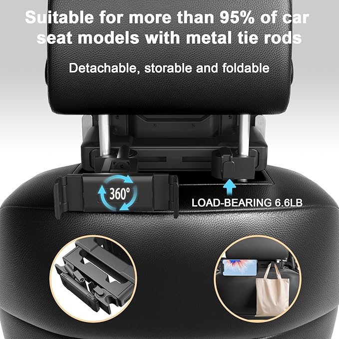 Car Headrest Pillow 2 Pack Car Neck Pillow for Driving Seat Head Support Memory Foam Auto Car Pillow Neck Adjustable Support for Front Seat Fit for Different Heights, with Hook, Tablet Holder