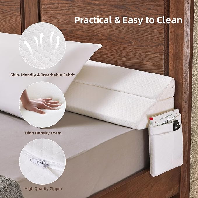Adjustable Full Bed Wedge Pillow for Headboard Gap 0-8", 54"x10"x6" Bed Gap Filler Triangle Pillow Stopper, Fills The Gap Between Headboard and Mattress or Wall for Sleeping & Reading
