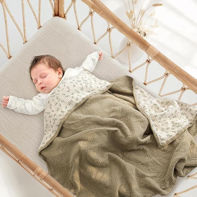 Lulu moon Muslin Quilt Blanket, Crib Blanket for Baby and Toddler,47x47 Inches(Olive Tree)