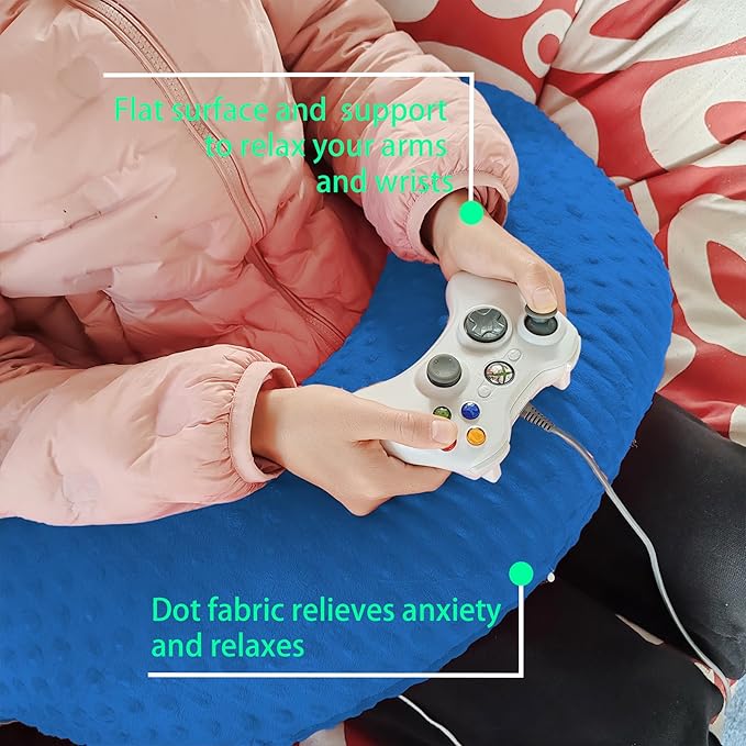 Professional Gaming Pillow for Lap; Arm Rest Pillow Gaming Lap Pillow with Crochet Support - Eliminate Pain in Gaming (Light Blue)