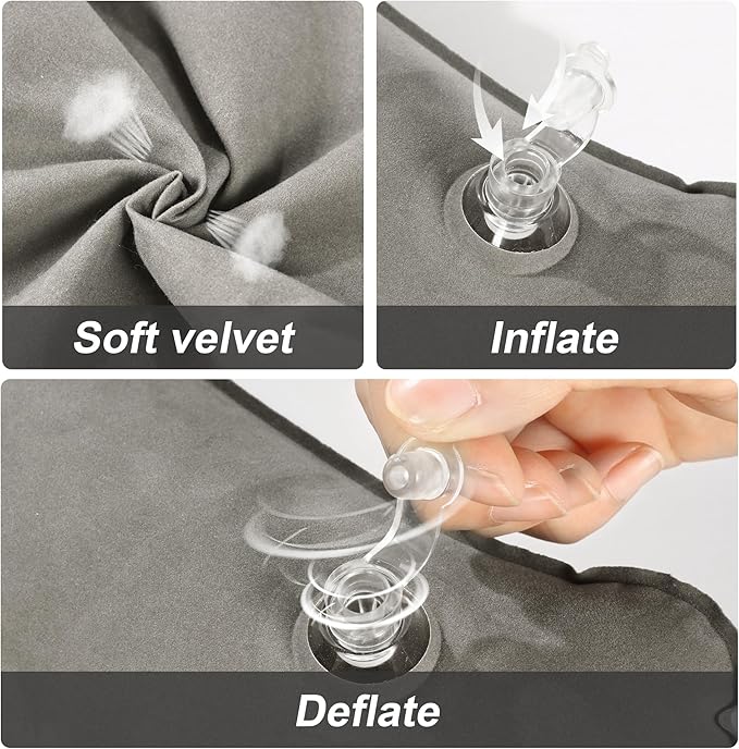 MABOZOO Inflatable Travel Neck Pillow, Portable Blow up Neck Pillow for Chin, Head Support Soft Velvet Airplane Pillow for Sleeping,Traveling,Train, Car, Office