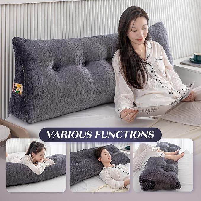 Triangular Wedge Headboard Pillow Large Bolster Bed Rest Reading Pillow Backrest Positioning Support Bolster Cushion with Removable Cover