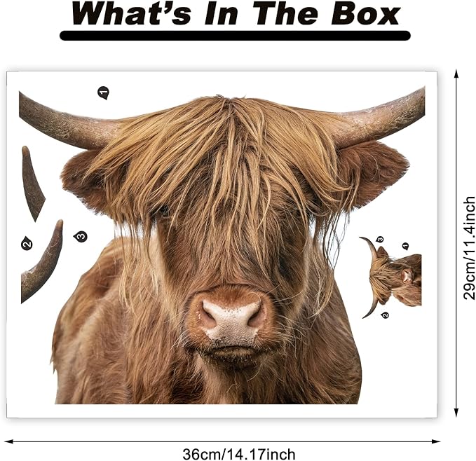 Funny Animal Wall Decal Removable Highland Cow Wall Art Sticker Farmhouse Wall Decor Scottish Rustic Cattle Wall Mural Sticker Funny Christmas Gift Animal Door Window Decals