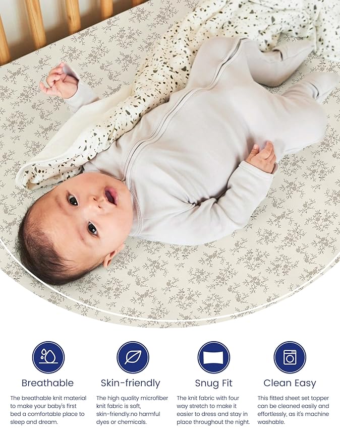 TotAha Premium Soft Pack n Play Sheets, Super Stretchy Jersey Knit Mini Crib Sheets Fitted, Silky Comfort Pack and Play Mattress Sheets, 2 Pack (Vintage Rose & Brunch)