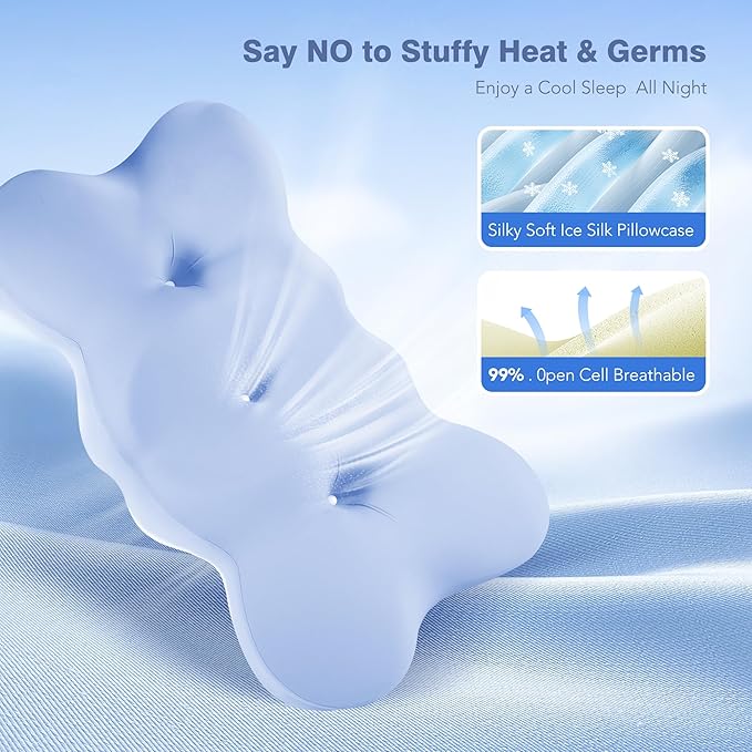 Cooling Cervical Neck Pillow for Sleeping, Cloud Shape Memory Foam Contour Pillows for Neck and Shoulder Pain, Ergonomic Orthopedic Cozy Bed Pillow for Side Back Stomach Sleepers, Mom Dad Gifts