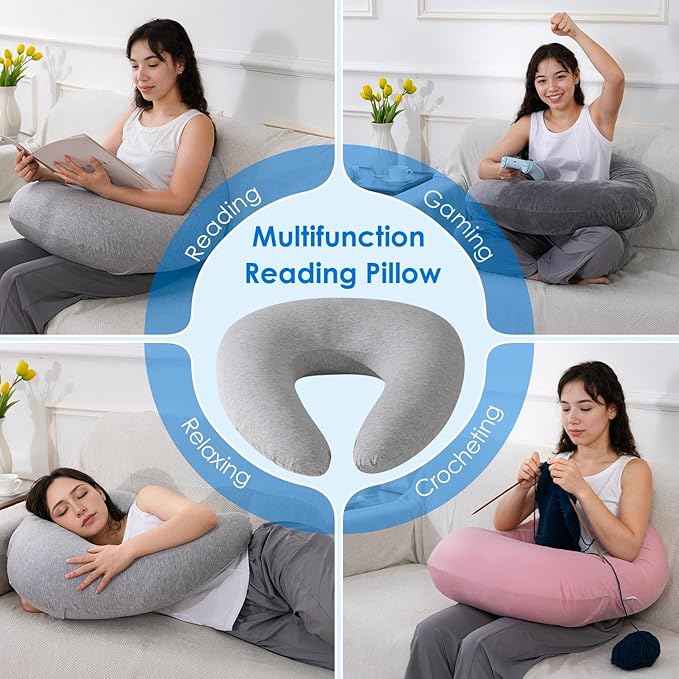 QUEEN ROSE Reading Pillow for Gaming, Lap Desk Pillow for Sitting in Bed or Sofa, Compact Arm Support Pillow for Reading, Playing or Crocheting, Cooling Pink