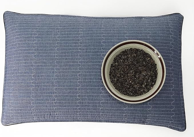 Buckwheat Pillow for Sleeping-Breathable for Cool Sleep,Cervical Support for Back and Side Sleepers(Organic Buckwheat Hulls),Korean Style,Standard Size 22"x14"(1pc).Navy Blue Color