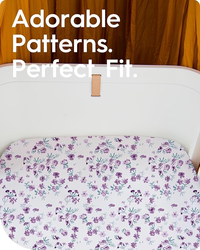 Cloud-Like Soft Pack N Play Sheets - Compatible with Graco, 4moms, Dream On Me, Baby Trend and Other 27 X 39/24 X 38 Inch Playard Mattress Pad, Jersey Knit Cotton, 2 Pack (Berry & Floral)