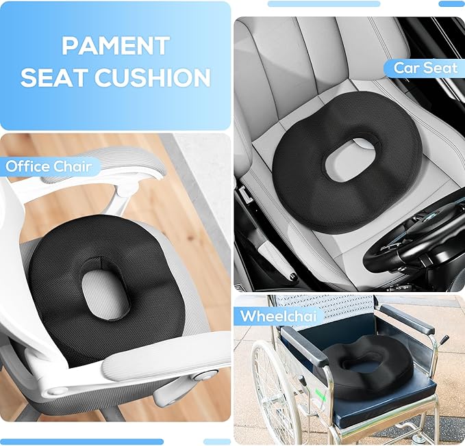 Donut Pillow Seat Cushion, Donut Chair Cushions for Postpartum Pregnancy & Hemorrhoids, Sciatica & Hip & Coccyx Pain Relief Desk Chair Cushion for Long Sitting Office Workers, Car Drivers