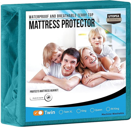 Utopia Bedding Waterproof Mattress Protector Twin Size, Premium Terry Mattress Cover 200 GSM, Breathable, Fitted Style with Stretchable Pockets (Denim)