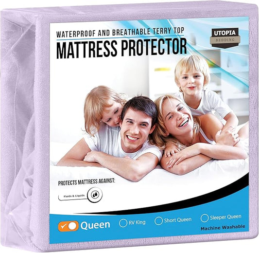 Utopia Bedding Waterproof Mattress Protector Queen Size, Premium Terry Mattress Cover 200 GSM, Breathable, Fitted Style with Stretchable Pockets (Lavender)