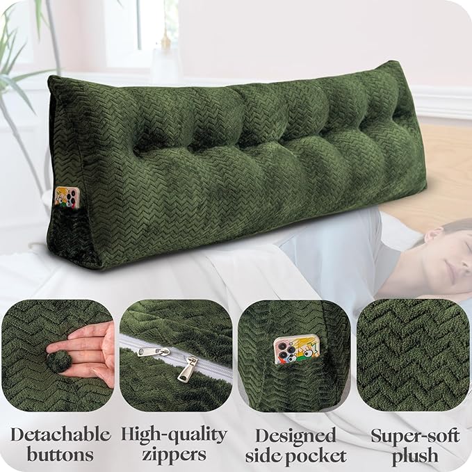 Large Bolster Triangular Headboard Wedge Backrest Positioning Support Bed Rest Reading Pillows Headboard Wedge Pillows for Day Bed Bunk Bed with Removable Cover