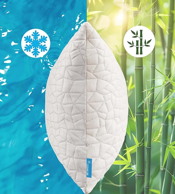 Cooling Pillows for Sleeping, Adjustable Shredded Memory Foam Bed Pillows Queen Size Set of 2, Cool Pillow for Hot Sleepers, with Extra Fill for Side Back and Stomach Sleepers