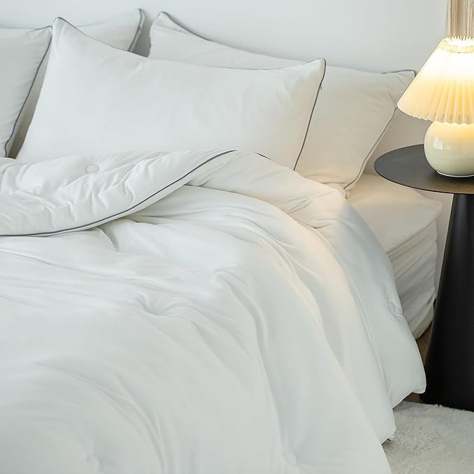 KASENTEX Super-Duper Ultra Soft Jersey Knit Queen Comforter Set, Buttery Smooth Bed Bedding White Comforter 3 Piece Solid Breathable - All Season Queen Size with 2 Pillow Case Shams, 88x90 inches