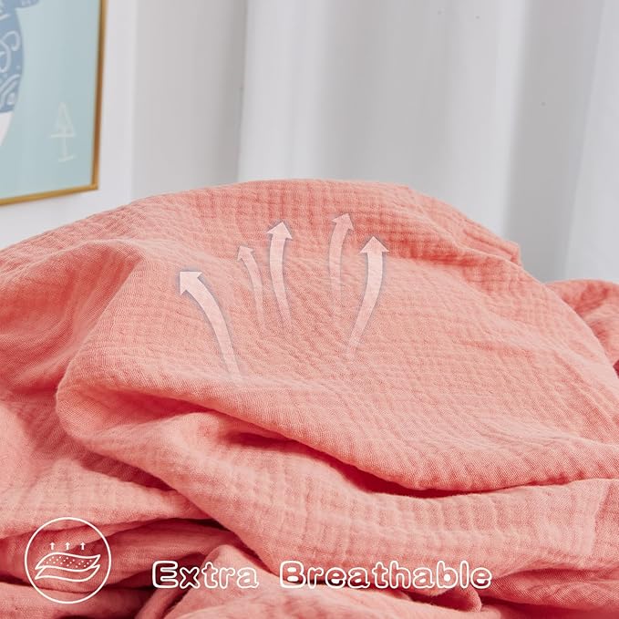 Breathable Crib Sheets for Toddler Bed Mattresses 100% Muslin Cotton Crib Sheets Fitted Boys Girls 2 Pack Soft and Comfortable Boho Bedding for Baby Neutral (Orange Pink&New Camel)