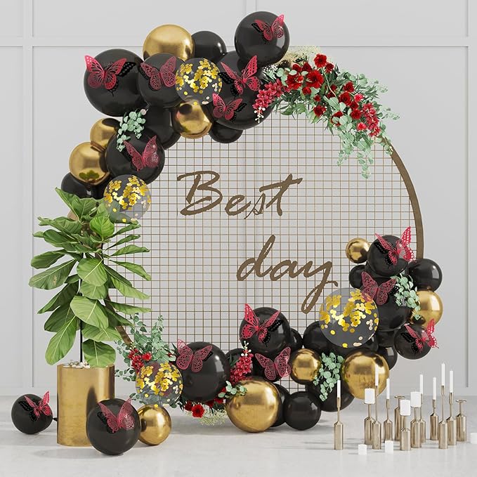 SAOROPEB 3D Butterfly Wall Decor 48 Pcs 4 Styles 3 Sizes, Butterfly Decorations for Butterfly Birthday Decorations Butterfly Party Decorations Cake Decorations, Removable Stickers (Blood Red)