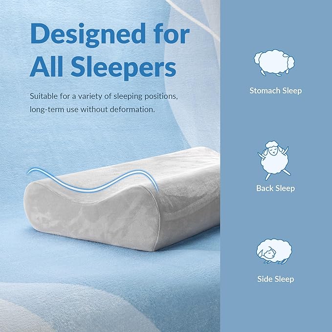 AM AEROMAX 32" King Size Contour Memory Foam Pillow, Neck Pillow for Neck Pain Relief, Neck Orthopedic Sleeping Pillows for Side, Back and Stomach Sleepers(Grey,Velvet)