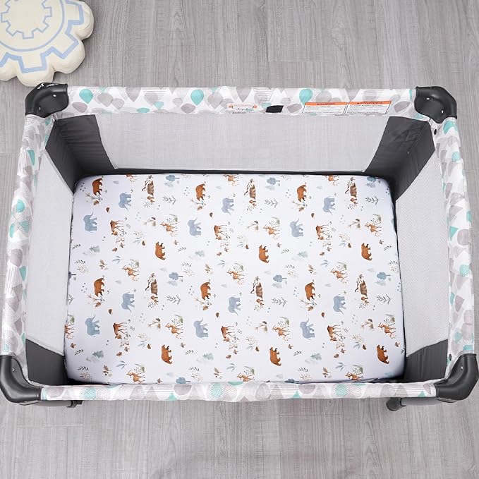 PHF Soft Mini Crib Sheet Set, 2 Pack Silky Comfy Pack N Play Sheets for Boys Girls, Universal Fit for Pack N Play, Playard and Mini Crib Mattresses, Woodland