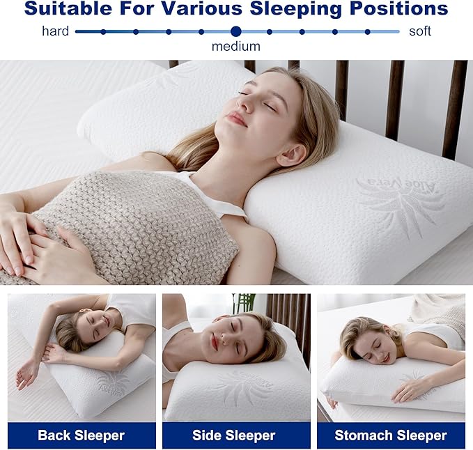 Cervical Neck Pillow, Side Sleeper Pillow for Sleeping, Aloe Vera Infused Memory Foam Pillow for Neck Pain Relief, Ergonomic Neck Support Pillow for Side Back Stomach Sleepers, 30x16 Inches