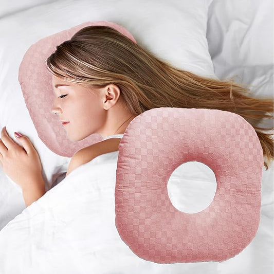 Ear Piercing Pillow for Side Sleepers, Pillow with an Ear Hole for CNH and Ear Pain Ear Inflammation Pressure Sores, O-Shaped Side Sleeping Pillow, Ear Guard Pillow (Light Pink)