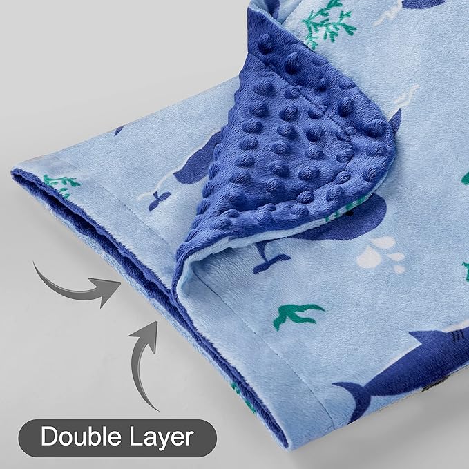 DaysU Silky Micro Soft Plush Baby Blankets for Boys with Print Animal Pattern and Soothing Raised Dots, Double Layer Bed Throws for Baby Crib, Shark Whale, Blue, 30x40 Inches