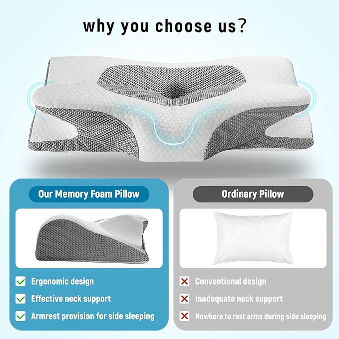 Ergonomic Soft Cervical Back Sleeping Orthopedic Pillow for Neck and Shoulder,Contour Memory Foam Pillow,Bed Pillow for Back Stomach Sleeper with Mesh Pillowcase