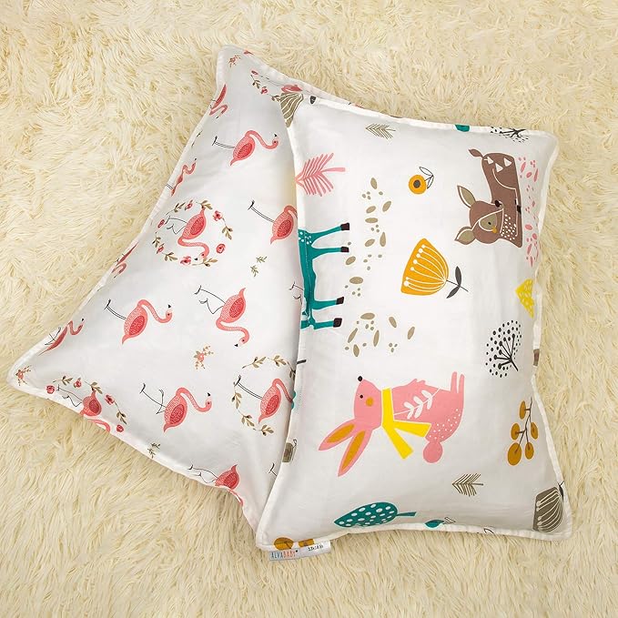 ALVABABY Toddler Pillowcases-Cotton Pillow Cover Fits 14x19 or 13 x 18 Kids Bedding Pillow 2 Pack Large Pillow Covers with Envelope for Babies Children Boys Girls Sleeping and Travel