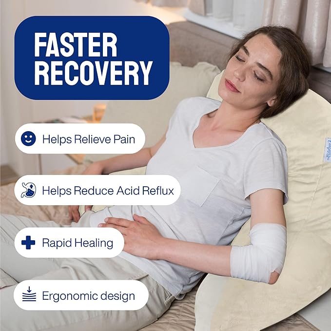 ComfortSpa Reading Pillow for Bed Adult Size, Back Rest Pillow with Arms, Pockets and Washable Cover; Use as a Back Pillow for Sitting in Bed for Bedrest or Relief from GERD Heartburn (X-Large Cream)