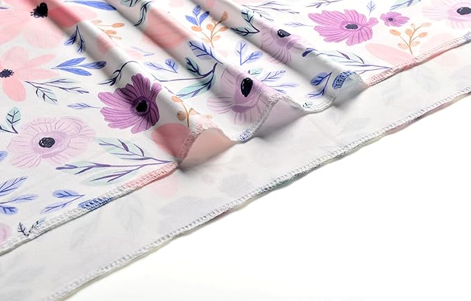 Newborn Baby Girl Receiving Blanket Swaddle Blanket Stretchy Knit Swaddle Set with Matching Headband Beanie with a Name Card (Pink and Purple Floral)