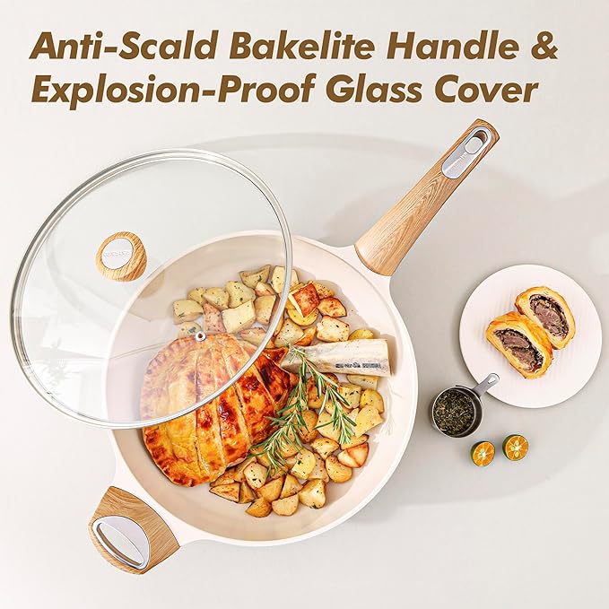 SENSARTE Ceramic Pots and Pans Set Nonstick, Kitchen Cookware Sets, 14-Piece Induction Cookware, 100% Non-toxic Healthy Non Stick Cooking Set, with Frying Pans Set, PFAS PTFE PFOA PFOS Free