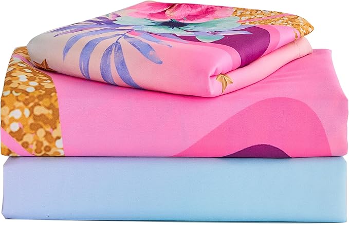 VIVILINEN Twin Size Sheet Set 3 Piece Rainbow Unicorn Kids Bed Sheets Set for Girls Kids Bedding Sheets Toddler Twin Bedding Set Include Flat Sheet, Deep Pocket Fitted Sheet and Pillowcase