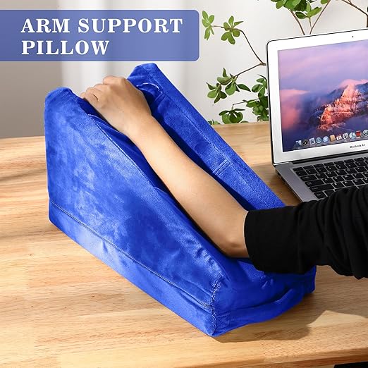 Buryeah Arm Pillow Arm Elevation Pillow with 2 Pockets, Soft Ergonomic Support Pillow for Elbow Arm Rest Wedge Pillow Broken Arm Gifts with High Density Foam for Recovery Sleeping Care(Blue)