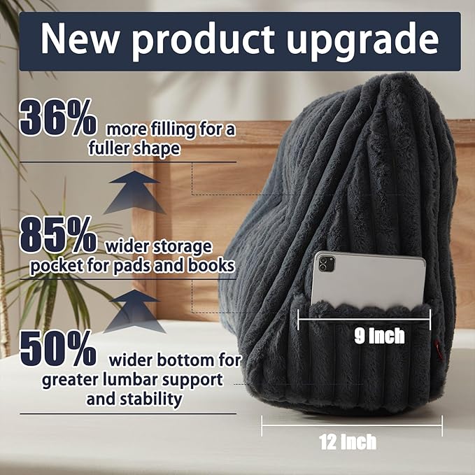 Faux Fur Headboard Pillow with 2 Pack Neck Roll Pillow Large Headboard Pillow Soft and Supportive with Removable Cover (Grey, Queen)