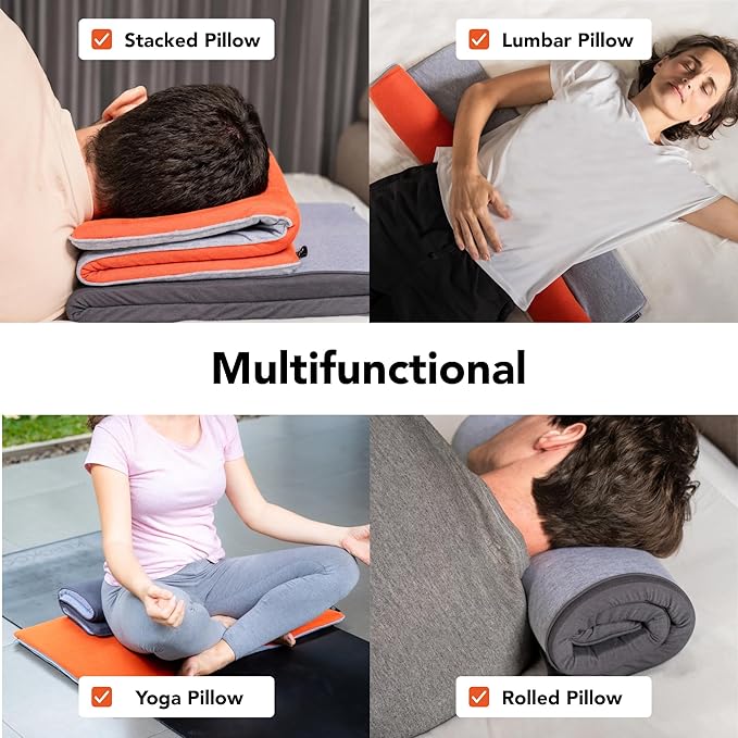 Ultra Thin Pillow 1 inch Thickness - Foldable, Rollable, Stackable - Made from Natural Latex - Low Profile, Super Flat (Soft, Orange Tangerine)