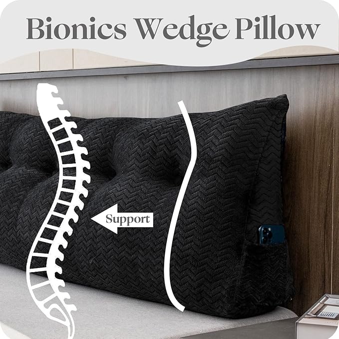 Large Bolster Triangular Headboard Wedge Backrest Positioning Support Bed Rest Reading Pillows Headboard Wedge Pillows for Day Bed Bunk Bed with Removable Cover,Queen (59x8x20 Inches)