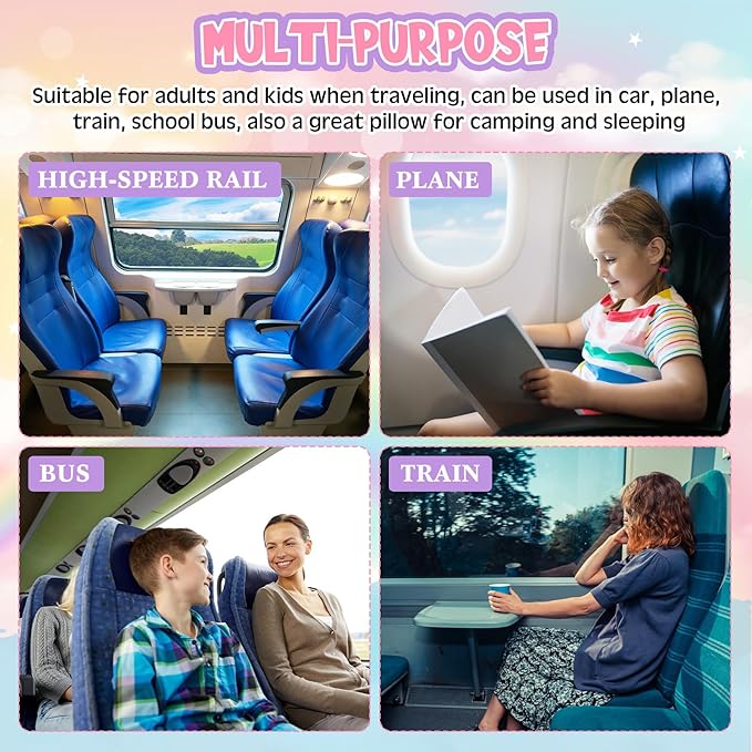 Barydat Car Pillow 28 x 18 Inch Car Travel Pillow Pink Unicorn U Shaped Neck Pillows Sleeping Reading Pillows for Long Distance Soft Washable Airplane Pillow for Adults Head and Body Support