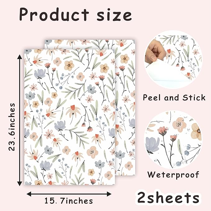 Floral Wallpaper Boho Flower Wall Decor Stickers Flower Leaf Wall Papers Botanical Plant Floral Leaves Wall Decals Peel and Stick Removable Boho Wallpapers for Nursery Bedroom Living Room Decor
