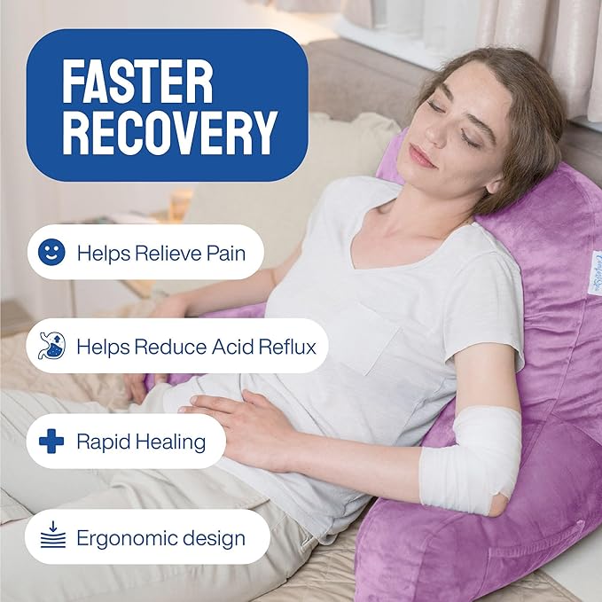 ComfortSpa Reading Pillow for Bed Adult Size, Back Rest Pillow with Arms, Pockets and Washable Cover; Use as a Back Pillow for Sitting in Bed for Bedrest or Relief from GERD Heartburn (XL Lavender)