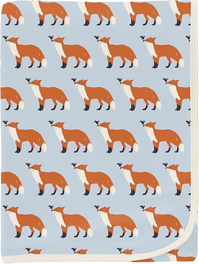 KicKee Print Swaddle Blankets, Silky Soft Baby Blanket, 40” x 29” (Illusion Blue Fox & The Crow - One Size)
