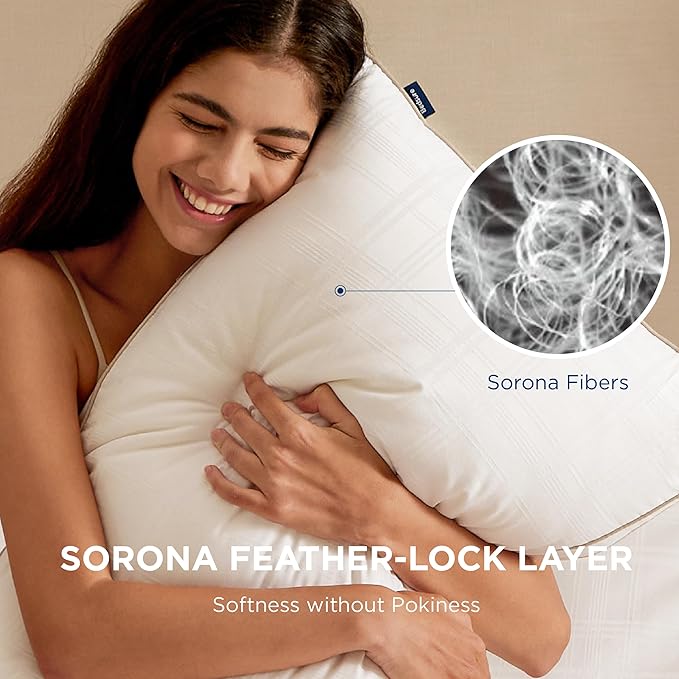 Bedsure Luxury Goose Feathers Down Pillow - 300 Thread Count Cotton Cover Gusseted Hotel Collection Bed King Pillow, Ultra-Soft High Elasticity Sorona Fiber Layer Pillows for Sleeping